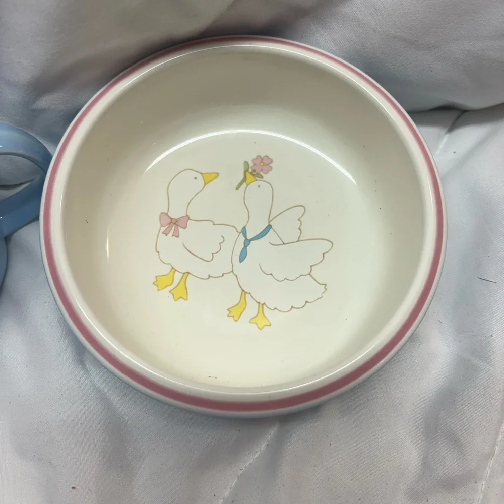 Vintage Mikasa Childs Ceramic Dinnerware Set Feathered Friends Cup & bowl